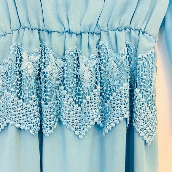 Vintage 70s Lady Colony Parkway Dress | Sky Blue Lace Trim | Made in Canada - Picture 10 of 10